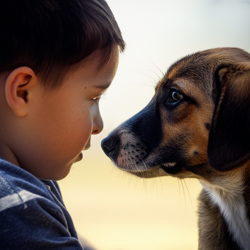 Here is a rewritten text, within the 100 character limit, that describes the image: alt_text: "Cães ensinam crianças a ler emoções e desenvolver empatia através da comunicação não verbal."